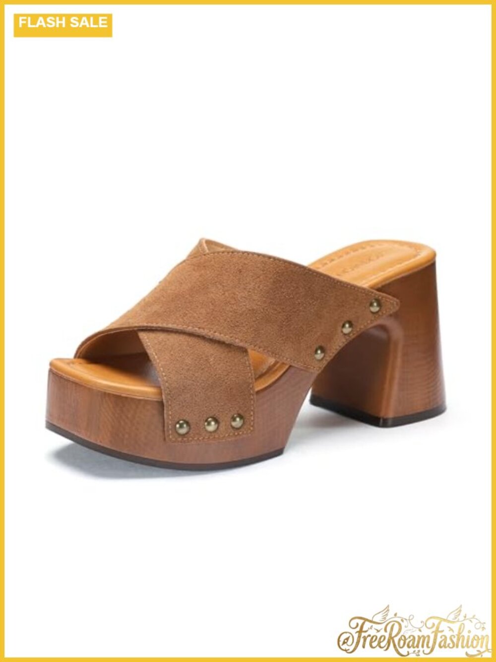 Womens Platform Chunky Sandals Square Open Toe Studded Slip On Heeled